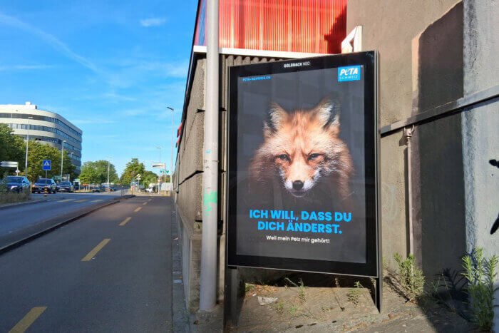 PETA Schweiz Plakatkampagne "Ich will, dass du dich änderst" mit Fuchsmotiv